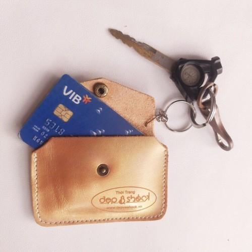 Ví móc khóa da bò thật , ví bóp mini đựng thẻ ATM-tiền mặt-thẻ xe màu ngẫu nhiên