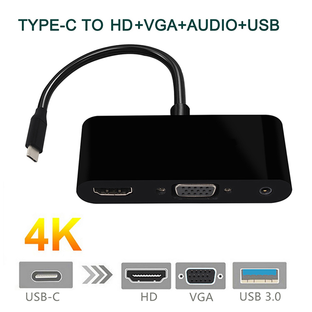 Bộ chuyển đổi Type-C sang HD VGA 3,5 mm Audio 3 in 1 với USB 3.0 HUB