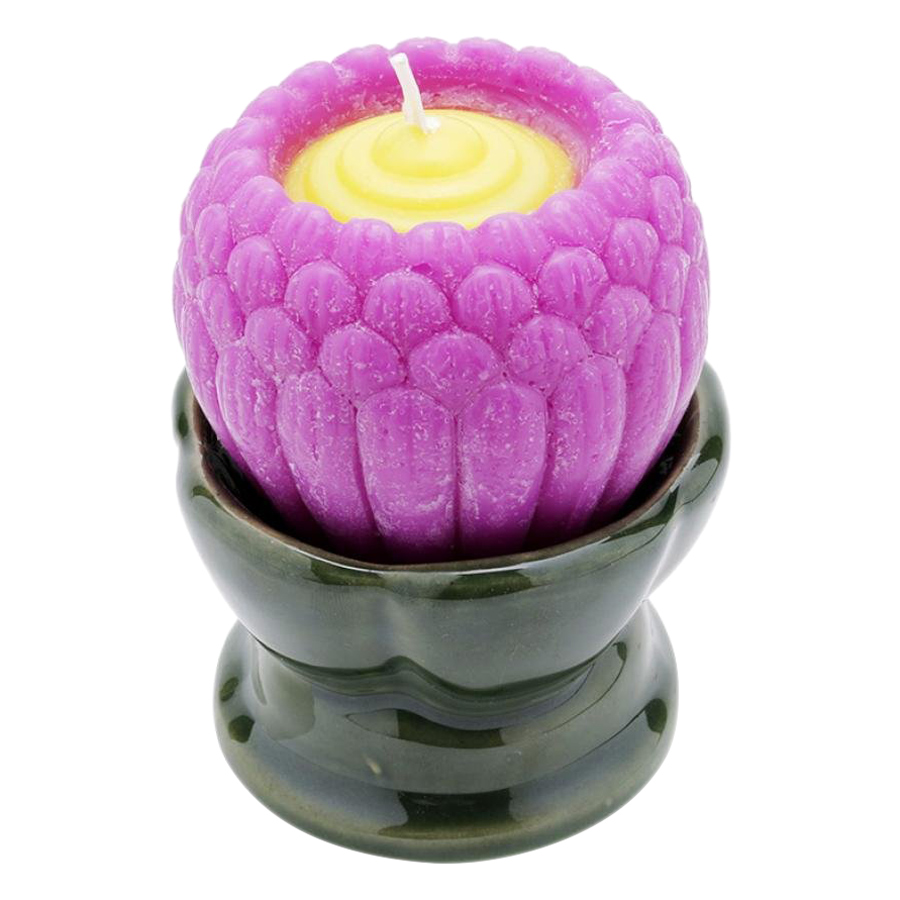 Nến Hoa Sen Nhật Đế Gốm Quang Minh Candle Ftramart NQM9912 (9 x 9 x 12 cm) - Tím