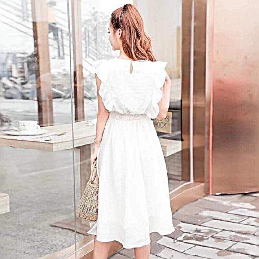 ĐẦM MAXI THÊU HOA VIỀN BÈO NHÚN EO