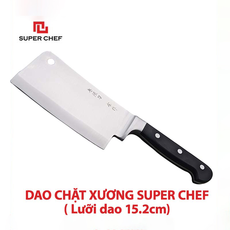 Dao Chặt Xương Ngắn Chính Hãng Super Chef Lưỡi Dày 4mm Cứng Cáp, Không Gỉ Sét, Không Ăn Mòn Đảm Bảo An Toàn Sức Khỏe Vừa Sắc Bén Lâu Cùn Và Tiện Lợi ( Lưỡi dài 15.2 cm)