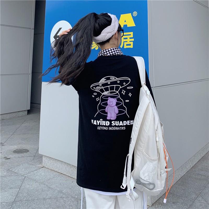 Áo Thun Tay Dài Unisex GẤU ĐĨA BAY Thu Đông Ulzzang