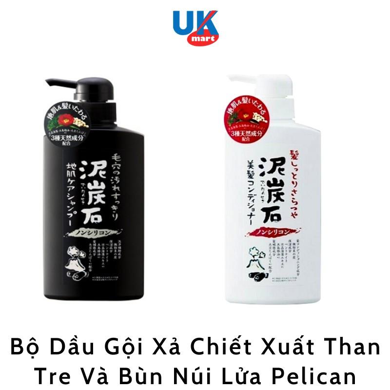 Bộ Dầu Gội Xả Chiết Xuất Than Tre Và Bùn Núi Lửa Pelican 500ml*2