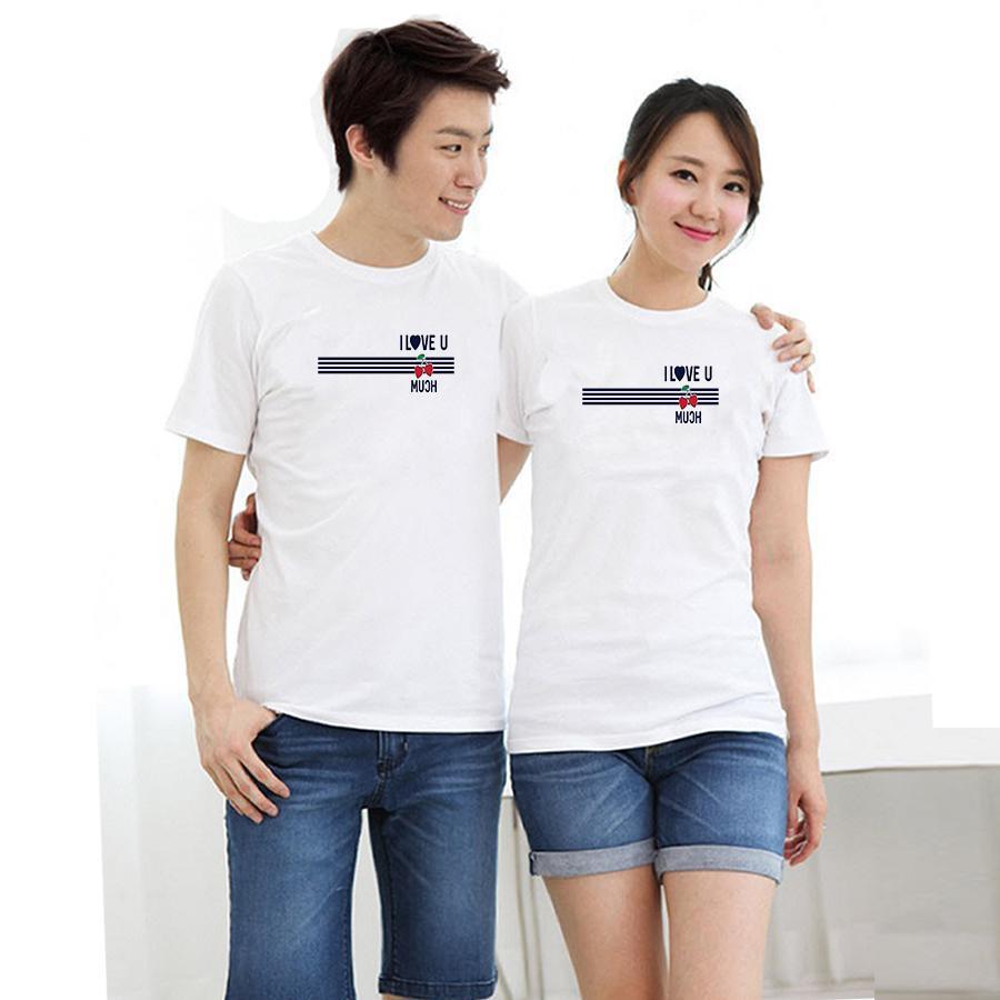 Áo thun cặp đôi in hình i love you so much form rộng phong cách hàn quốc