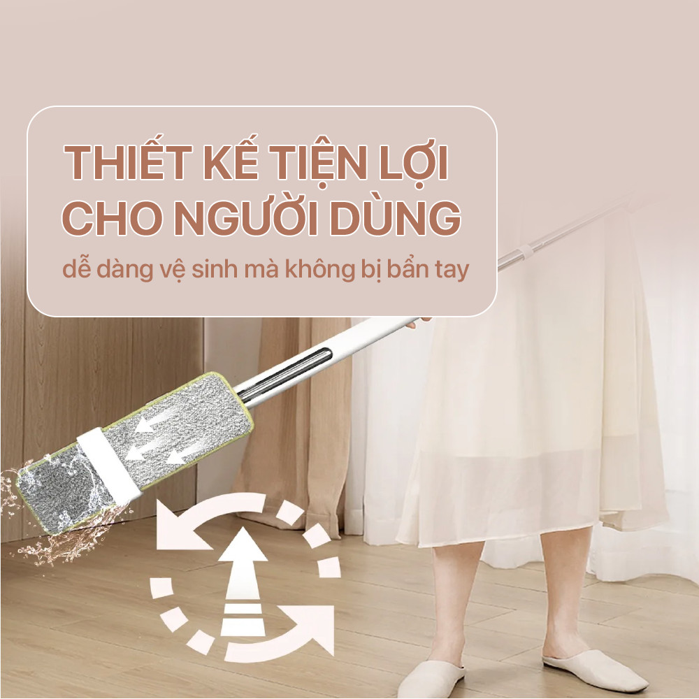Cây Lau Nhà MyJae Đài Loan Sợi Polyester Kéo Vắt Thông Minh 360 Độ 125cm