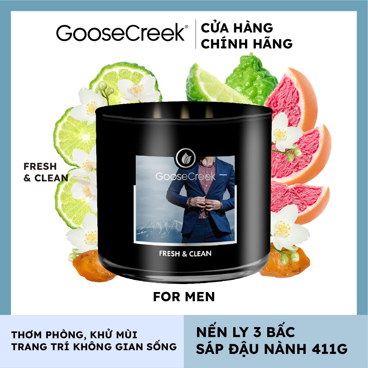 Nến ly 3 bấc sáp đậu nành For Men Goose Creek (411g) - Fresh &amp; Clean