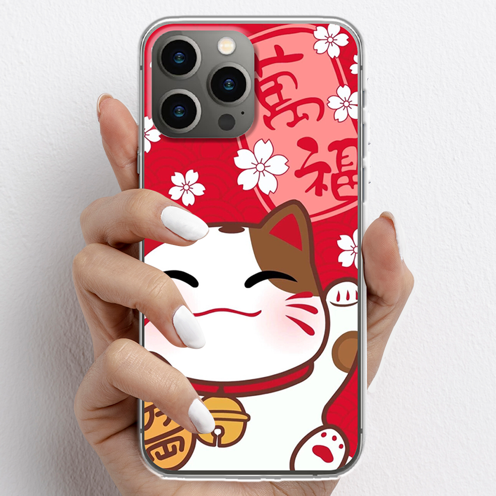 Ốp lưng cho iPhone 13 Pro, iPhone 13 Promax nhựa TPU mẫu Mèo thần tài