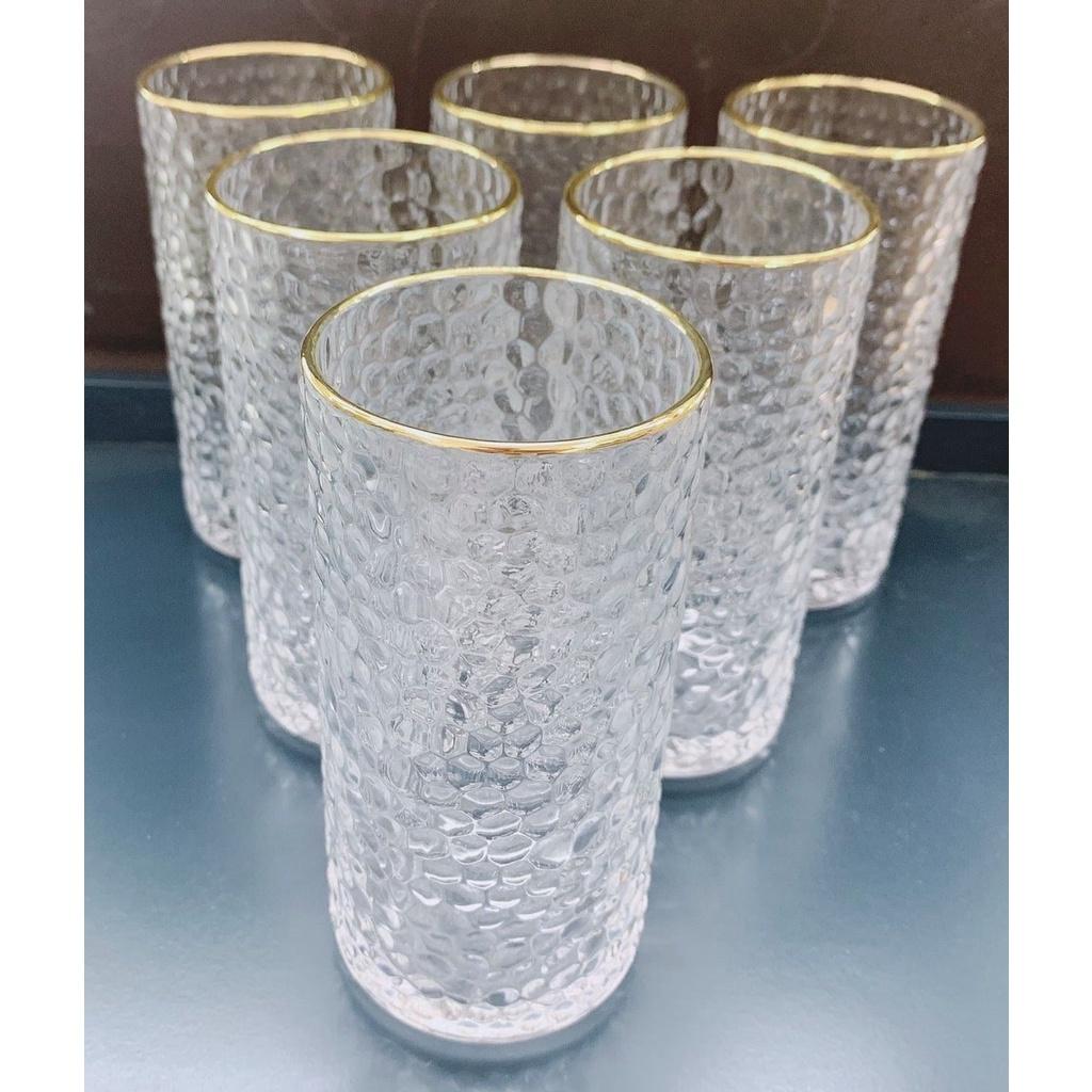Bộ 6 cốc ống thủy tinh viền vàng vân sần 300ml