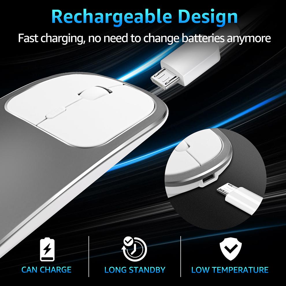 Sữa Ong Chúa Lược Sạc Loại C + USB 2.4GWireless Chuột Hai Chế Độ Kim Loại Noiseless Silent Chuột Cho MacBook Laptop máy Tính Laptop