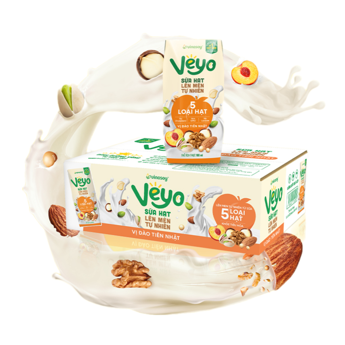 Thùng Veyo Sữa Hạt Lên Men Tự Nhiên Vị Đào Tiên Nhật 30Hộp X 180Ml