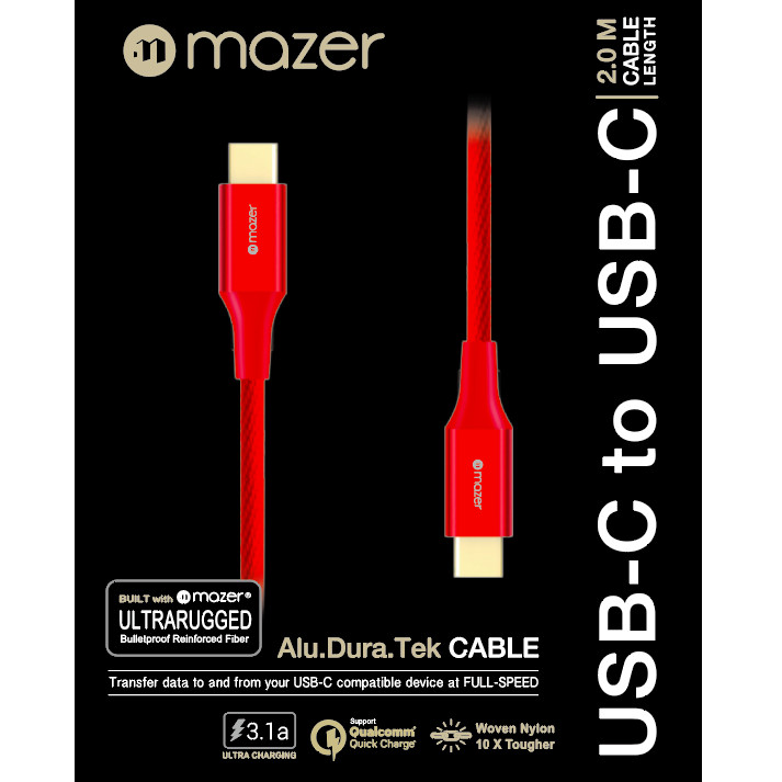 Dây Cáp Mazer ALU.DURA.TEK USB-C2C Cable 3.1A (2m) - Hàng Chính hãng