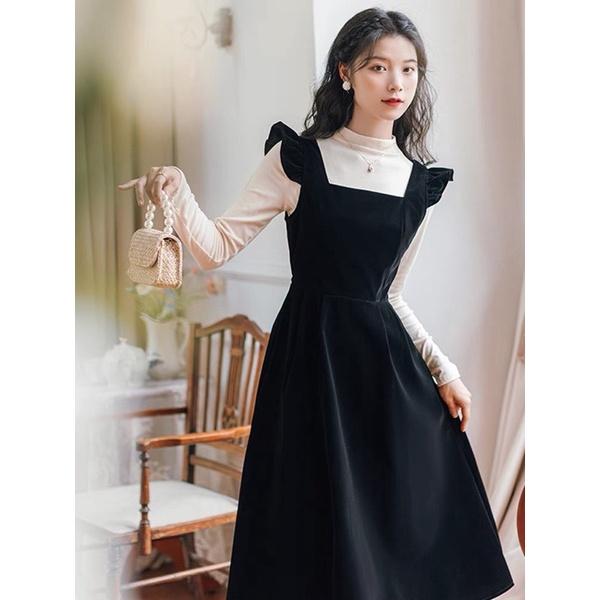 Set Yếm Váy Nhung Dáng Dài Siêu Xinh Có Ảnh Thật Kèm Video