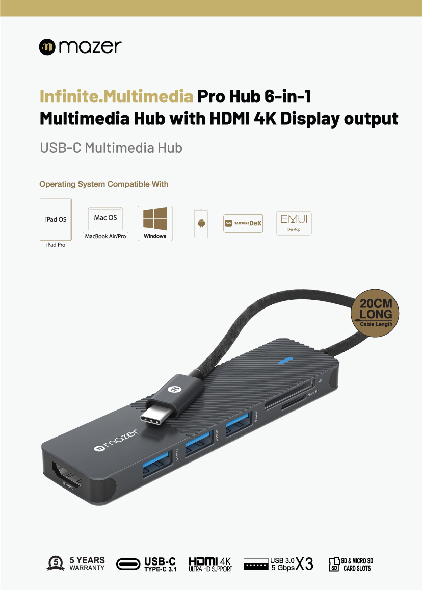 Cổng Chuyển Đổi Mazer Infinite.HUB Pro 6-in-1 USB-C - Hàng chính hãng