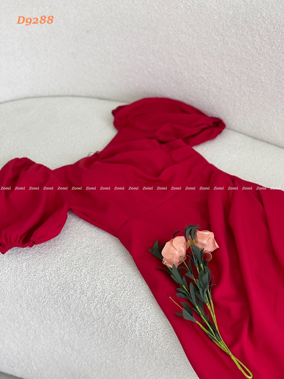 Đầm dự tiệc thời trang dáng ôm body xếp li cổ chéo tay phồng quyến rũ D9288