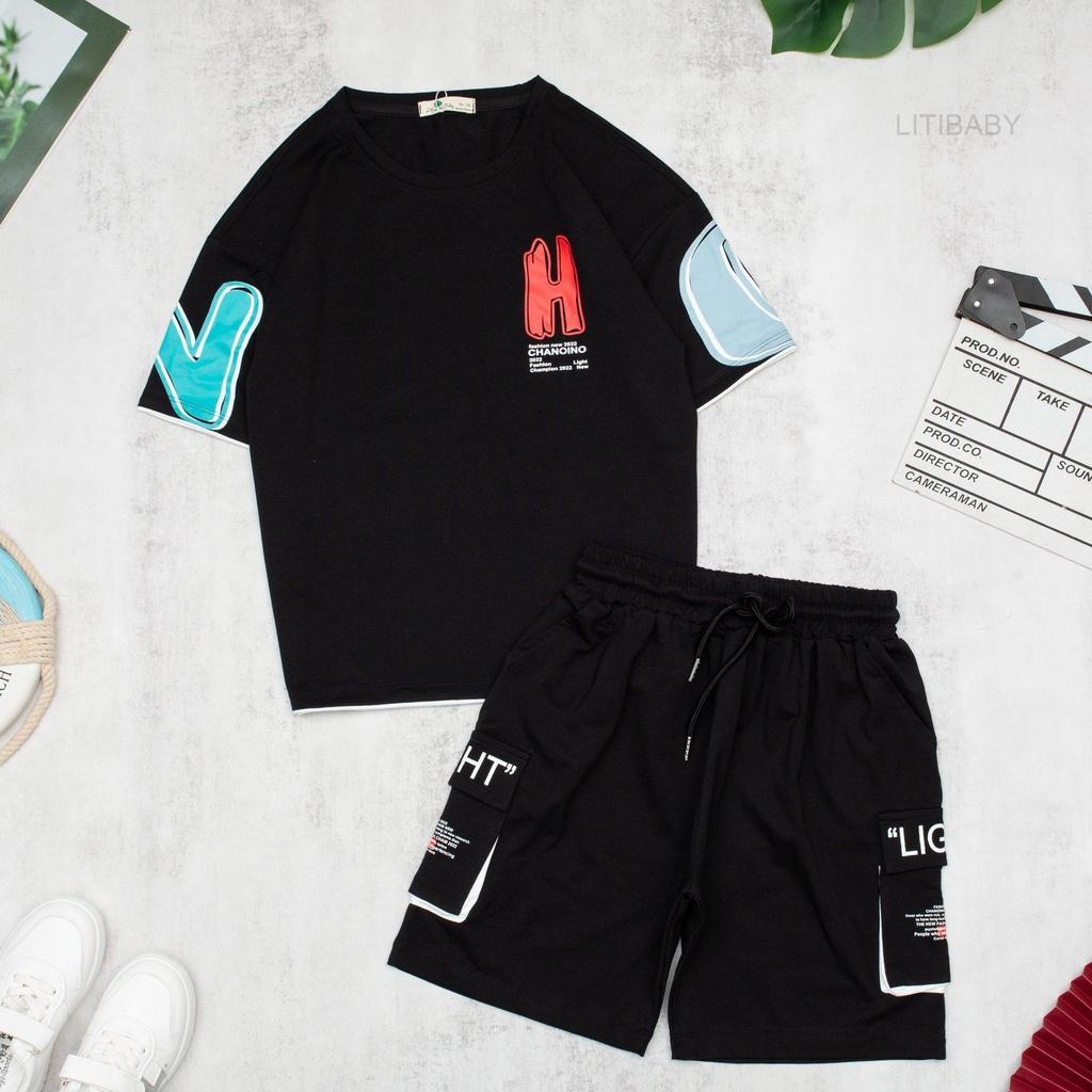 Bộ Cotton Cộc Tay Chữ H Quần Túi Hộp BCT2311 Thương Hiệu Litibaby 10/16, Dành Cho Bạn 29-52kg