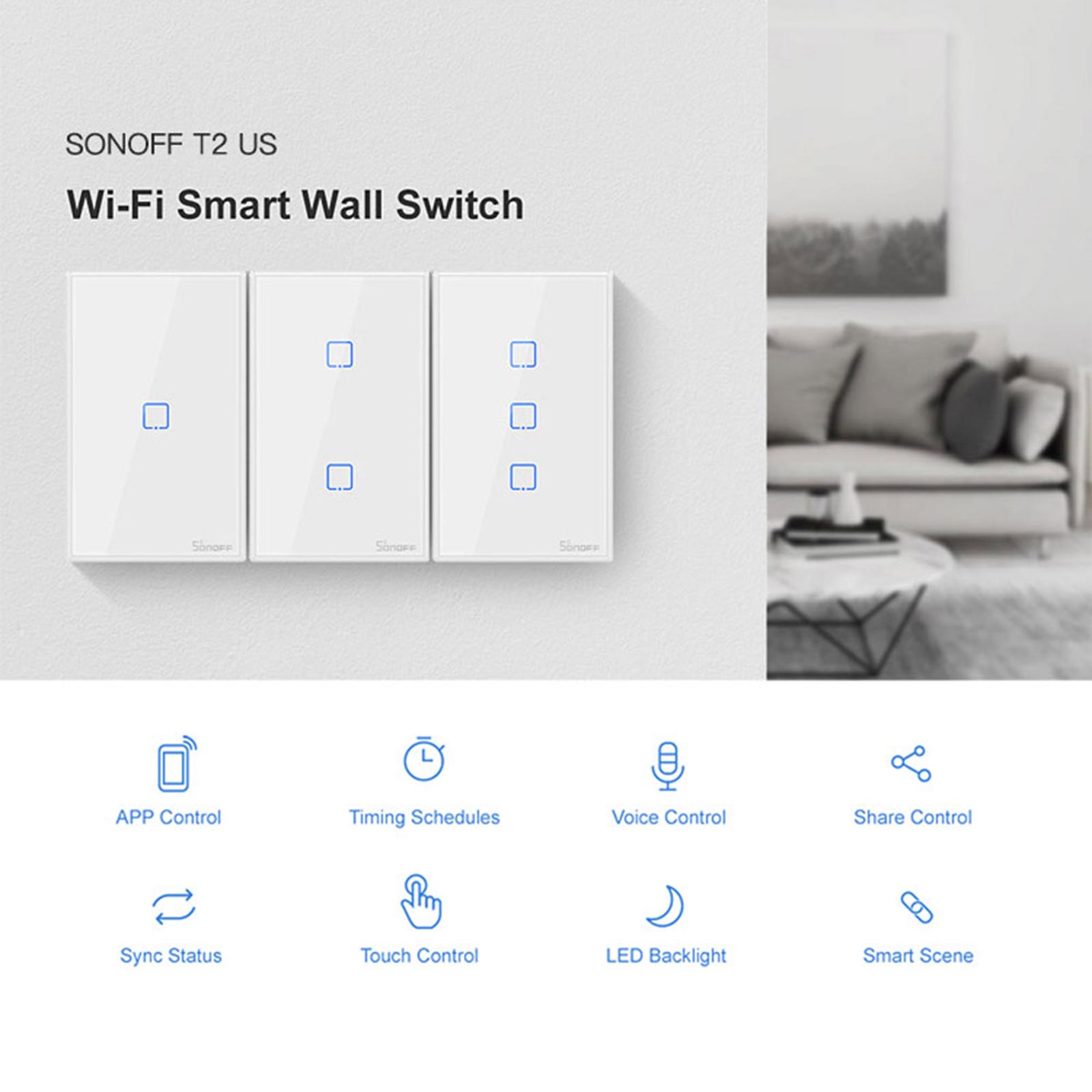 Bảng điều khiển tiêu chuẩn SONOFF T2US3C-TX 3 gang công tắc đèn tường WiFi thông minh 433MHz điều khiển từ xa RF