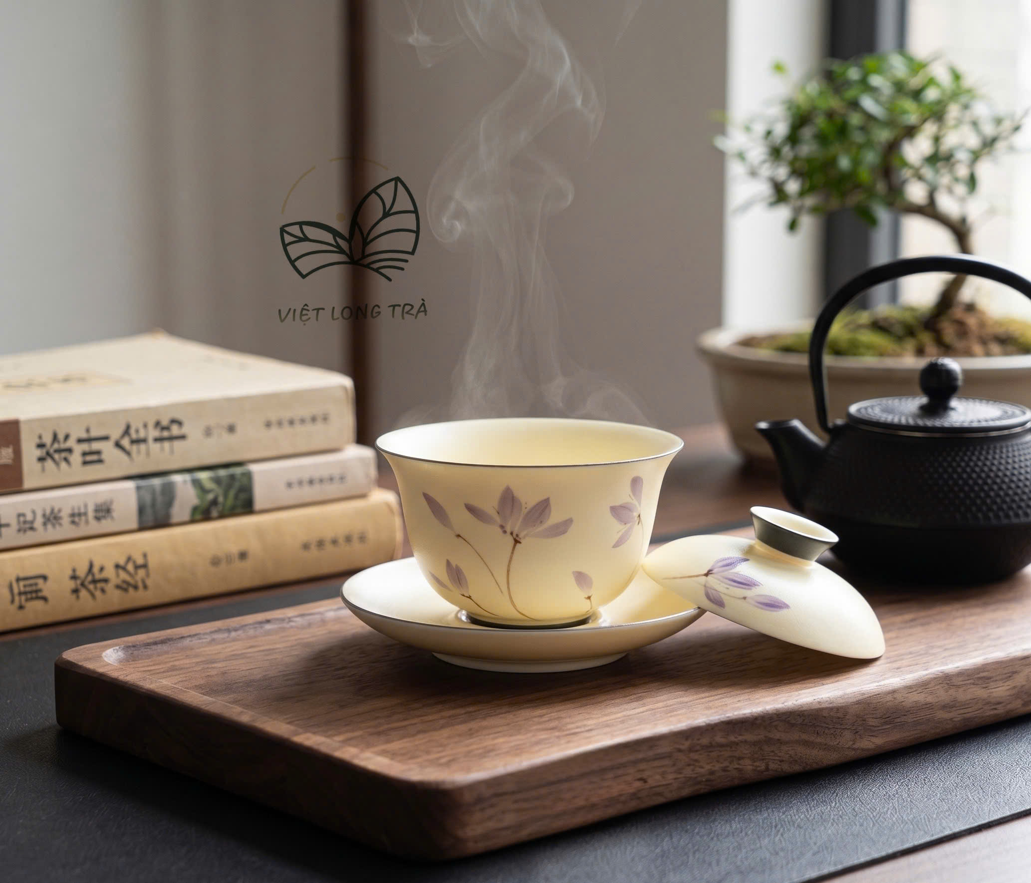 CHÉN KHẢI PHA TRÀ GỐM SỨ HOA PHONG LAN TÍM VẼ TAY - DUNG TÍCH 110M