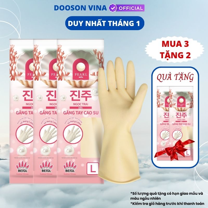 Mua 3 Tặng 2 - Găng Tay Cao Su Tay Lửng Ngọc Trai Size L 