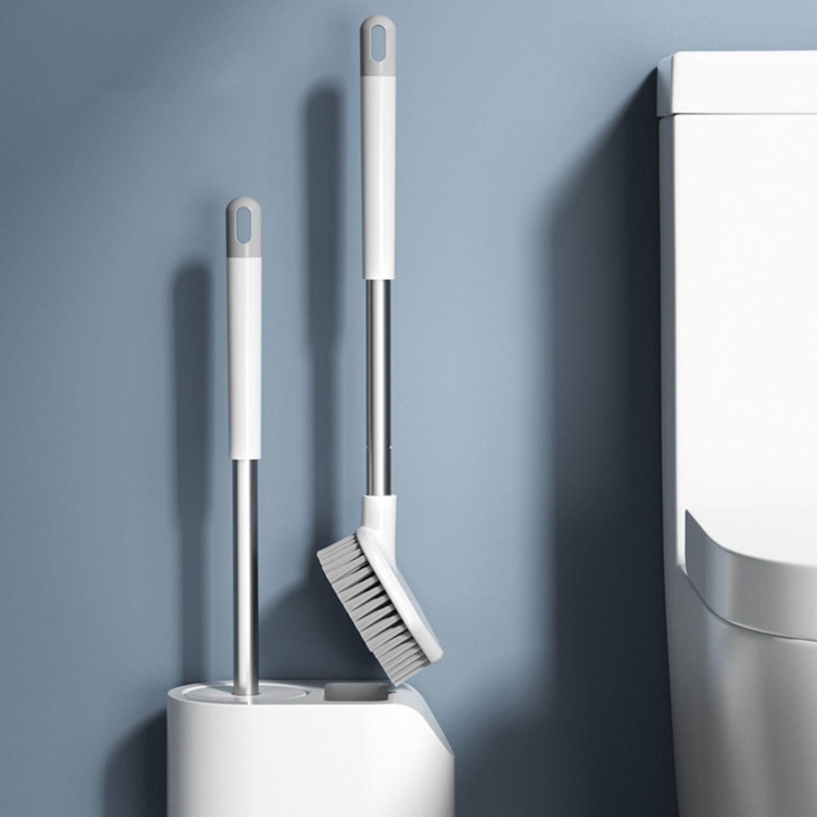 2PCS Toilet Brush and Holder Wall-mounted Soft Bristles Toilet Brush Cleaner No-drilling Bathroom Deep Cleaning
