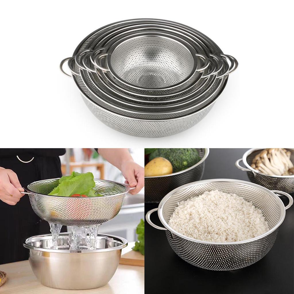 3x Stainless Steel Colander Noodles Draining Basket w/ Handles Storage