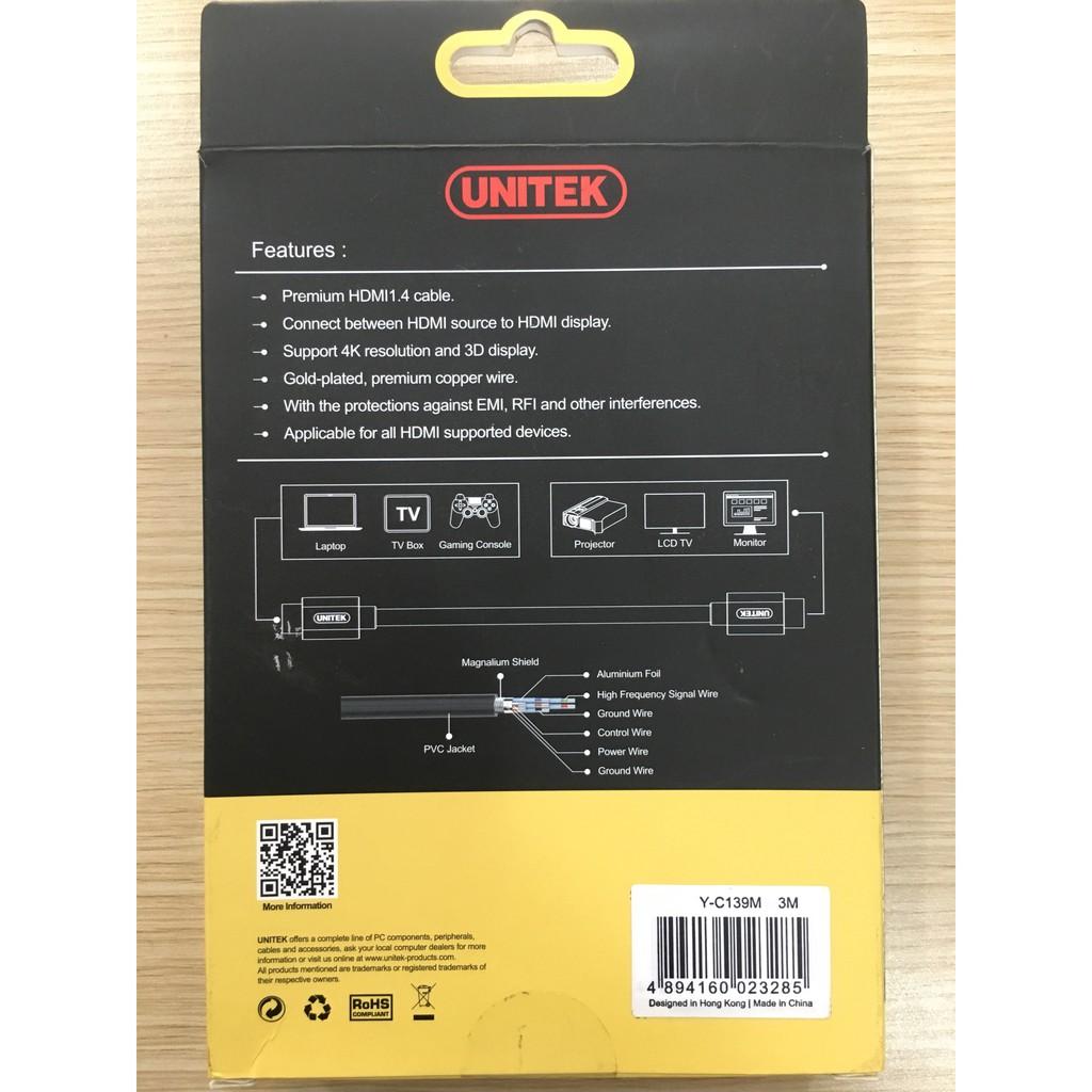 Cáp HDMI 3m Unitek Y-C139M - HÀNG CHÍNH HÃNG