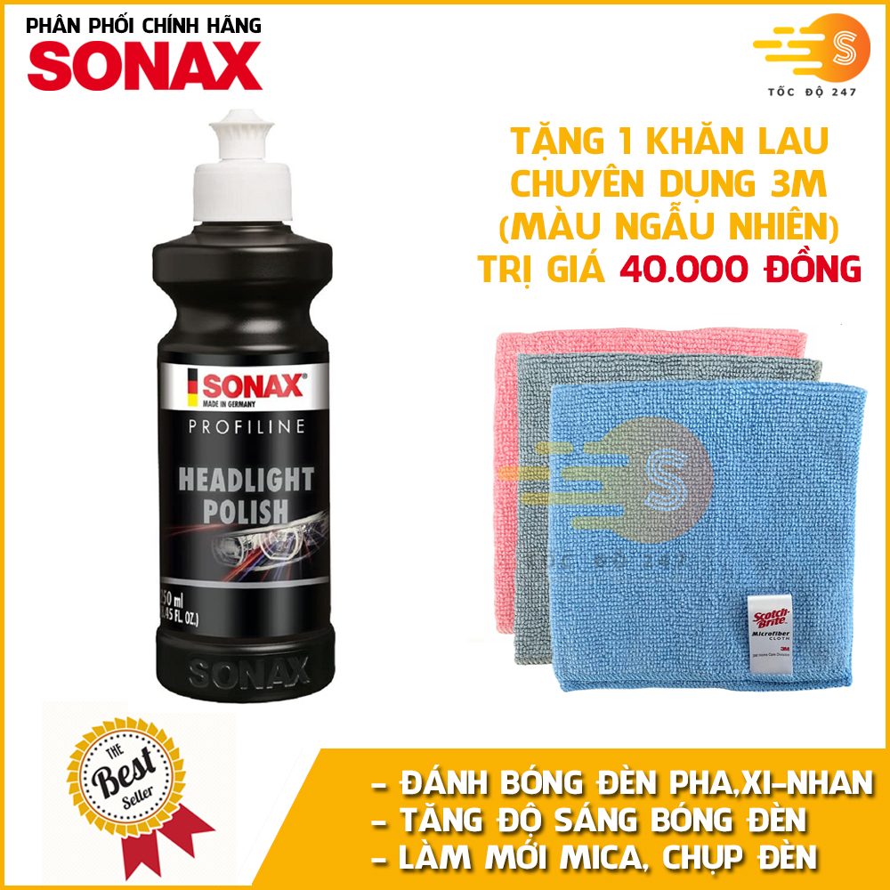 Kem đánh bóng xóa xước đèn pha, đèn xi-nhan ô tô Headlight Polish Profiline Sonax 276141 tặng kèm 1 khăn 3M KL3030 - làm trong đèn, cải thiện tầm nhìn rõ rệt