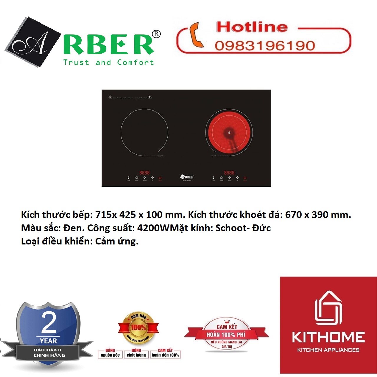 Bếp điện từ Arber AB 372 - Hàng chính hãng