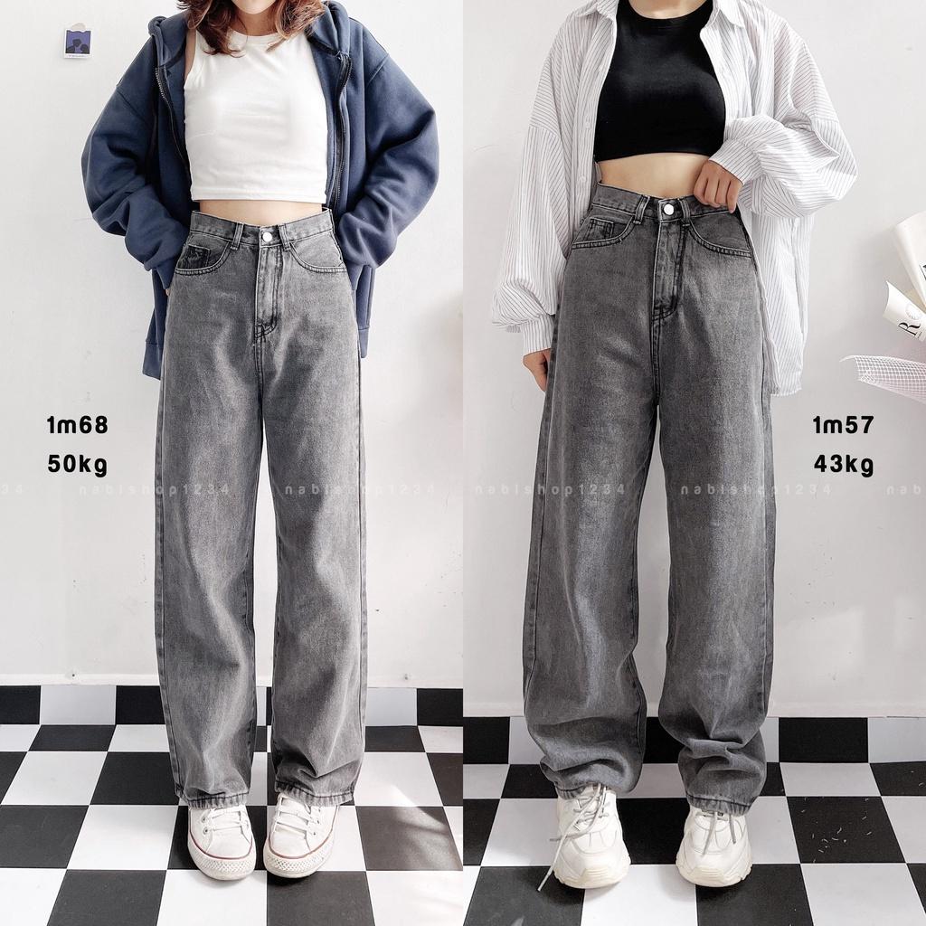 Quần Ống Rộng Suông Nữ Lưng Cao Vải Jeans Mã 3167 + 5043 Nabishop1234