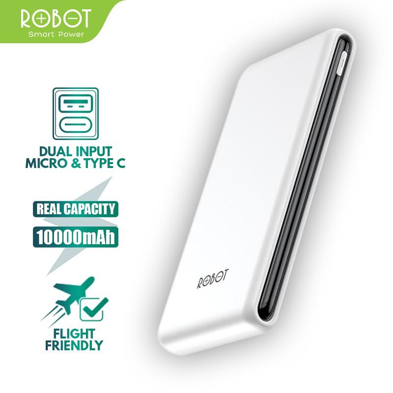 Pin Sạc Dự Phòng Dành Cho Điện Thoại Dung Lượng 10000mAh ROBOT, Output USB &amp; 2 Input Micro/Type-C - Hàng Chính Hãng