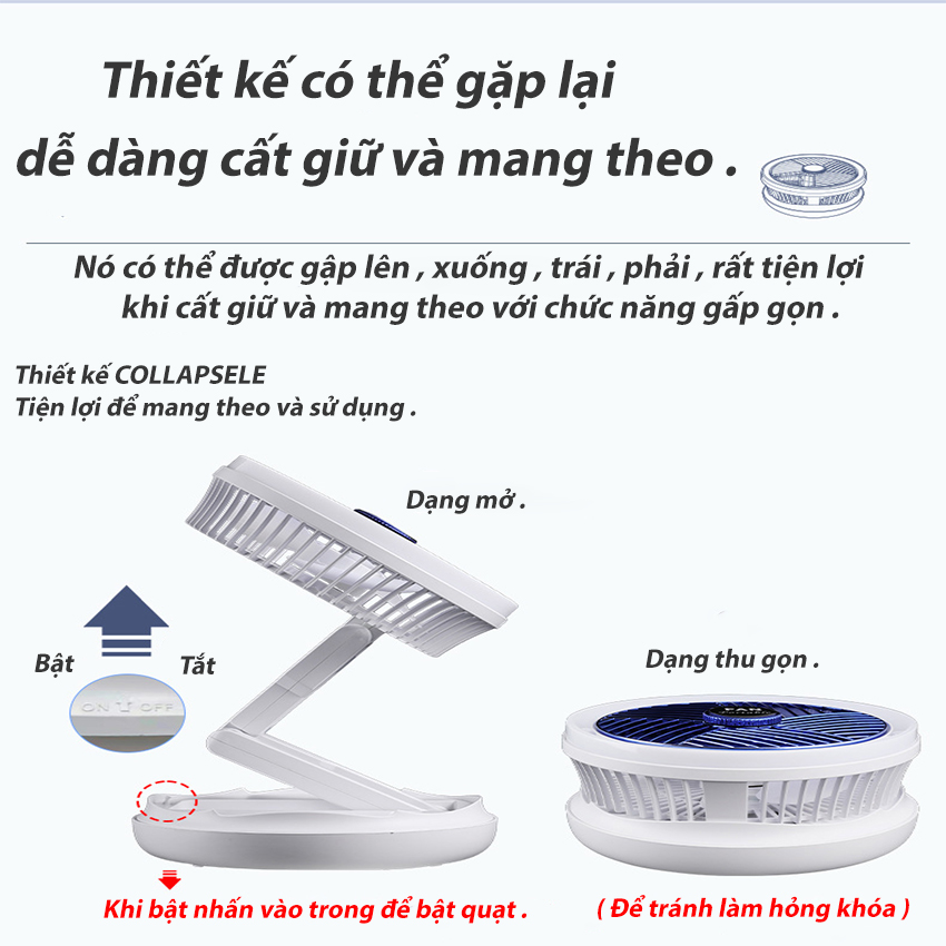 Quạt tích điện mini Đa Năng SeaSy SS83 có đèn Led hỗ trợ Livestream, có thể gấp gọn để bàn hoặc gắn treo tường có 4 mức gió xoay 300 độ - Hàng Chính Hãng