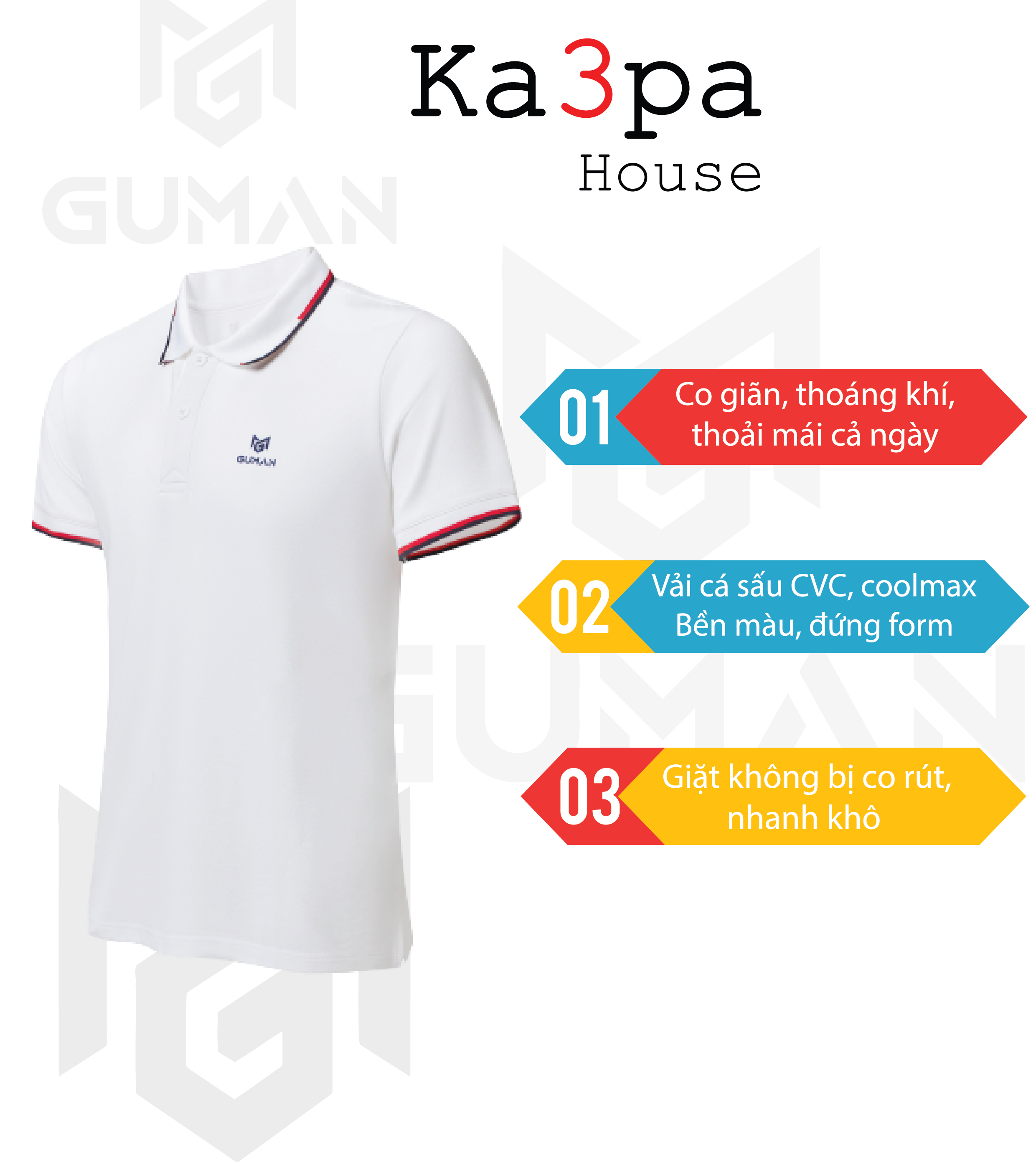 Áo Thun Polo Casual GUMAN White GW111