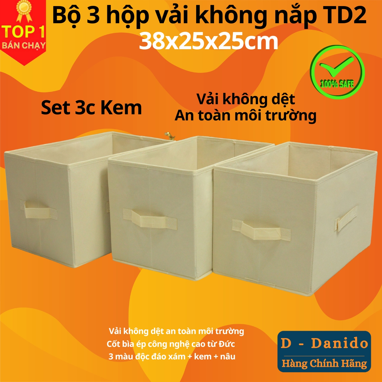 Combo 3 hộp vải đựng đồ đa năng TD2 – Bộ 3 túi vải Thụy Điển không nắp tiết kiệm sang trọng dung tích 24L mỗi hộp - chính hãng