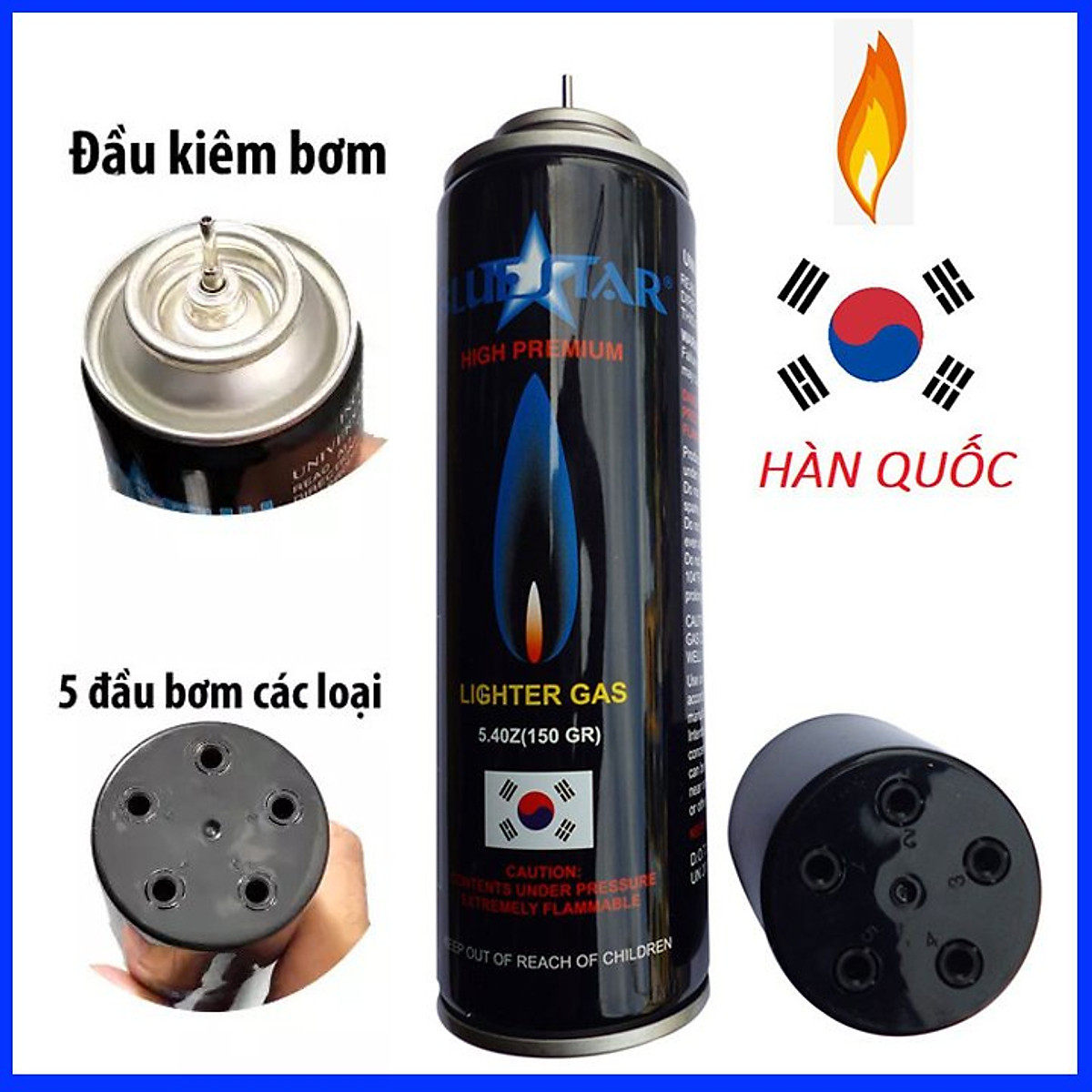 Bình Gas Bơm Bật Lửa BlueStar Hàn Quốc chuyên dùng bơm bật lửa hột quẹt 150g