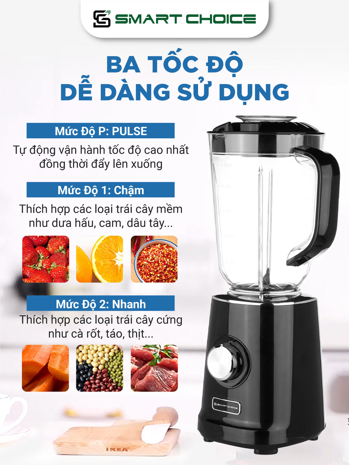Máy Xay Sinh Tố SmartChoice SCG-ST003 Hàng Chính Hãng, Máy Xay Hoa Quả 300W 1000ml Đầu Cắt 3 Chiều