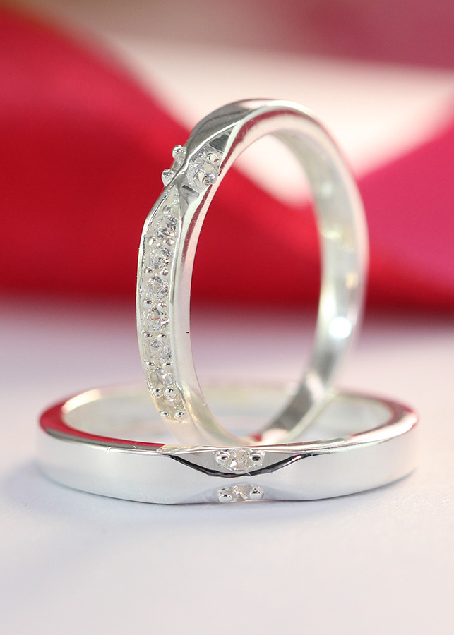 Nhẫn đôi bạc nhẫn cặp bạc đẹp đính đá cách điệu ND0368