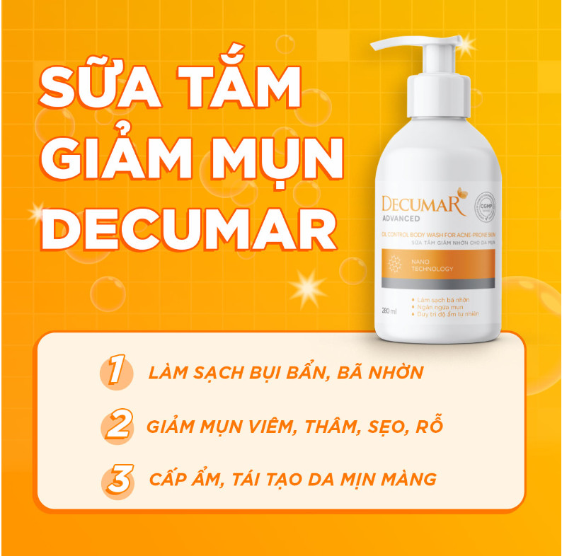 Sữa tắm Decumar Advanced 280ml giảm mụn, mụn lưng, làm sạch lỗ chân lông sáng da thâm mụn