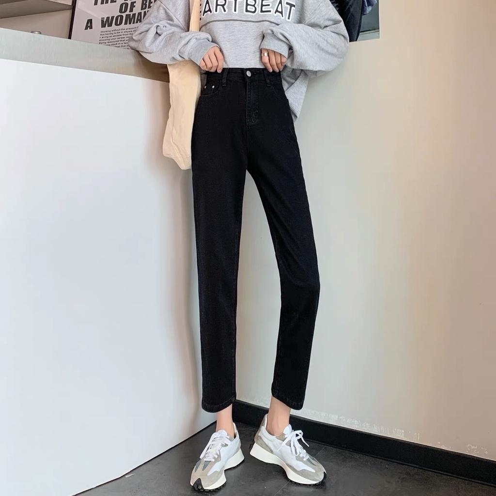 Quần jean dài cạp cao ống suông, quấn jean phong cách ulzzang_j15