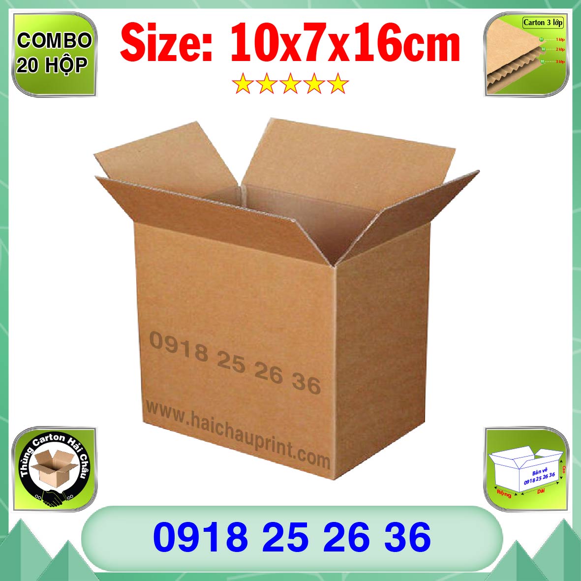 20 Hộp Carton, KT: 10x7x16cm, Hộp carton, Thùng carton, Hộp đóng hàng, Thùng đóng hàng, Hộp carton 3 lớp...