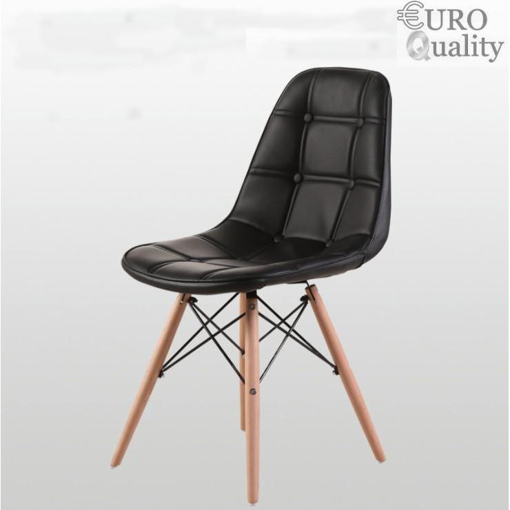 Ghế văn phòng chân gỗ ghế da cà phê, thời trang cao cấp Euro quality (Đen)