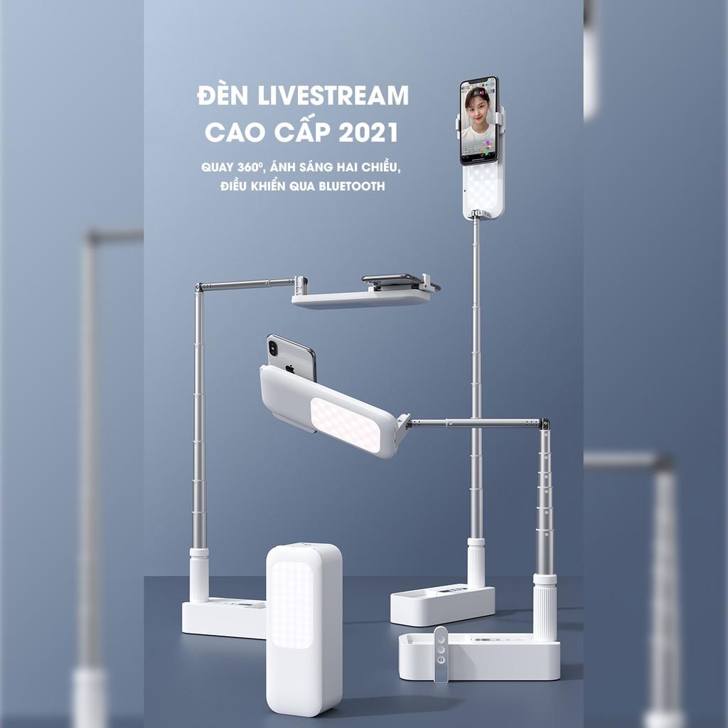 Đèn Livestream cao cấp 2021 bán hàng mini 3 trong 1, để bàn, gấp gọn, pin rời