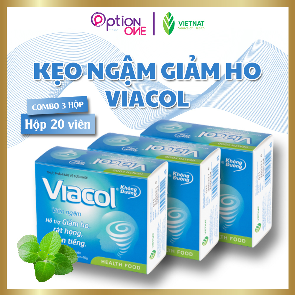 [COMBO 3 HỘP] Kẹo ngậm Viacol thảo mộc Vietnat không đường giảm ho đau họng - 20 viên/ hộp