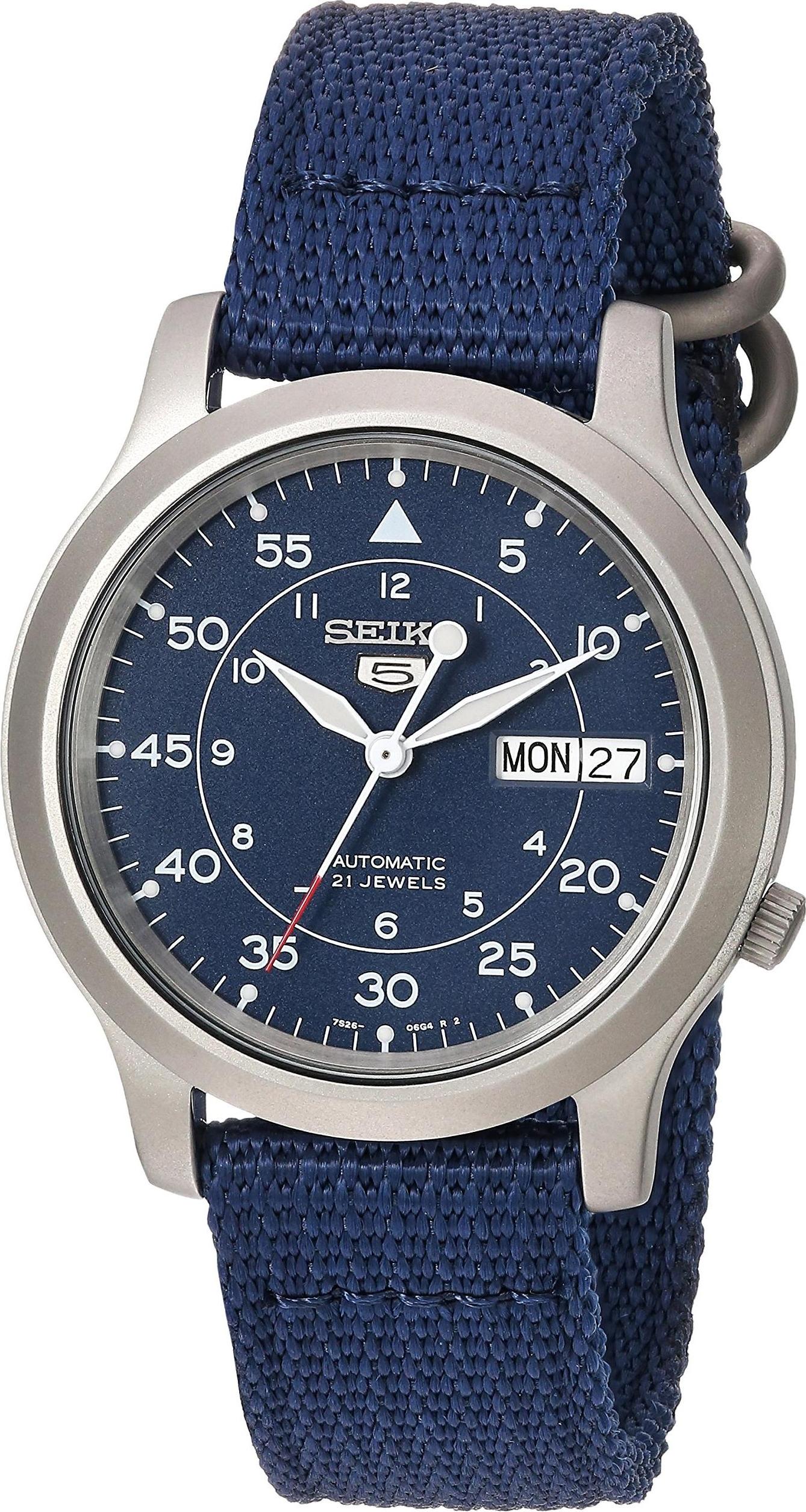 Đồng Hồ Quân Đội Seiko 5 SNK807 Bằng Thép Không Gỉ Kèm Dây Canvas - Màu Xanh Dương