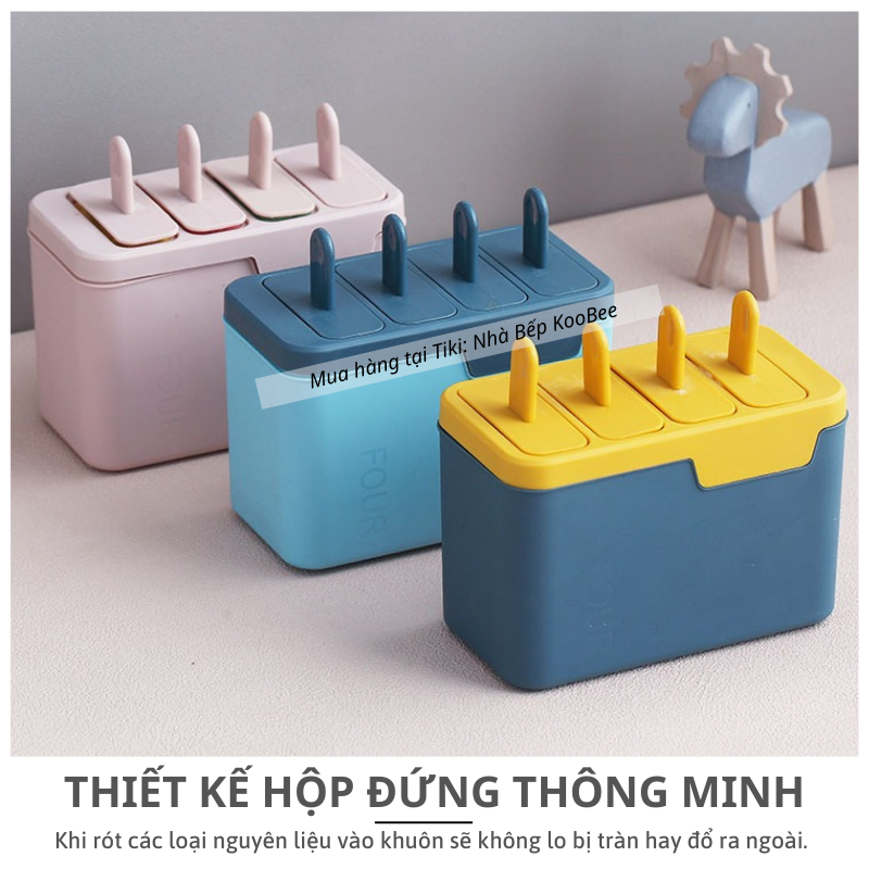 Khuôn kem que 4 ngăn 2 lớp thiết kế hộp đứng tiện lợi - Mẹ thỏa sức sáng tạo, bé cực kỳ thích thú KOOBEE