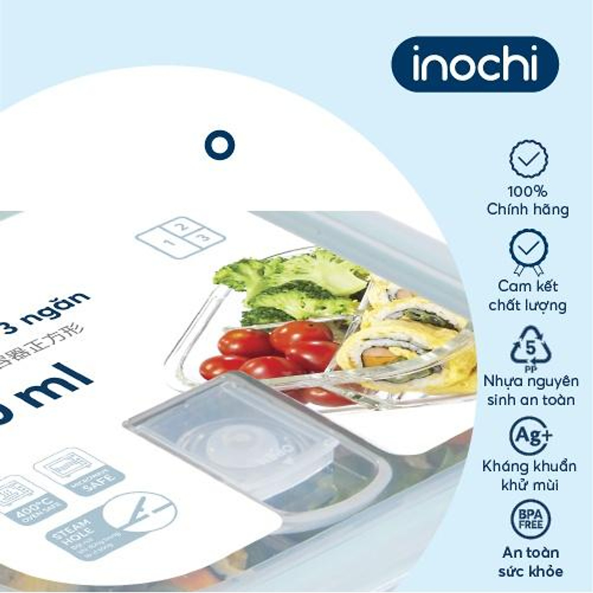 Hộp Cơm Thủy Tinh 2/3 ngăn, Hộp Thủy Tinh Đựng Thức Ăn NIKKO Tiêu Chuẩn Nhật Bản - Chính hãng inochi
