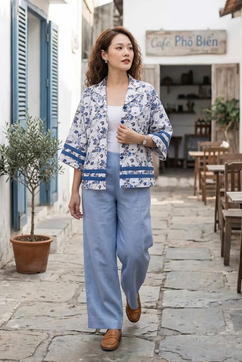 Áo Kiểu Vintage Cổ Ve Linen Hoa Mẫu Đơn Top252 Thời trang Hity