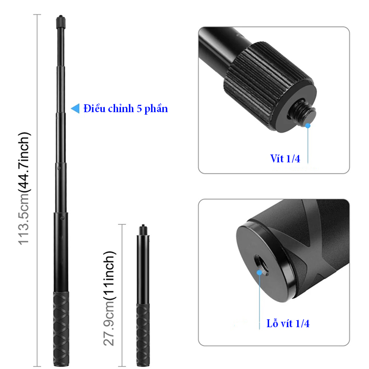Gậy chụp ảnh selfie gắn lên tay lái xe đạp, xe điện, xe máy, xe đẩy Puluz PU817, hàng chính hãng