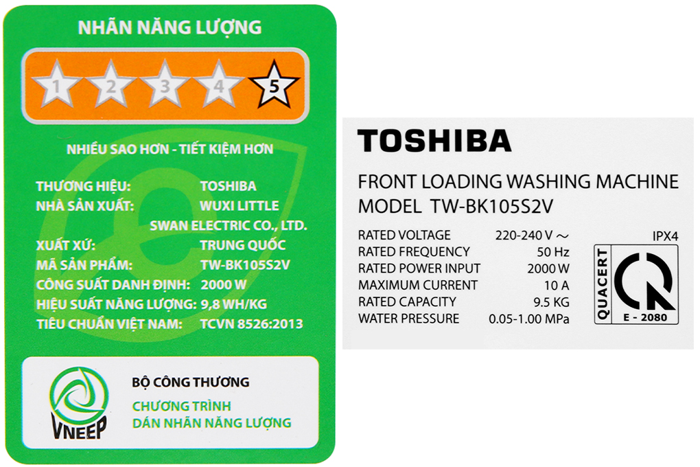 Máy giặt Toshiba Inverter 9.5 Kg TW-BK105S2V(WS) - Hàng chính hãng(Giao Toàn Quốc)