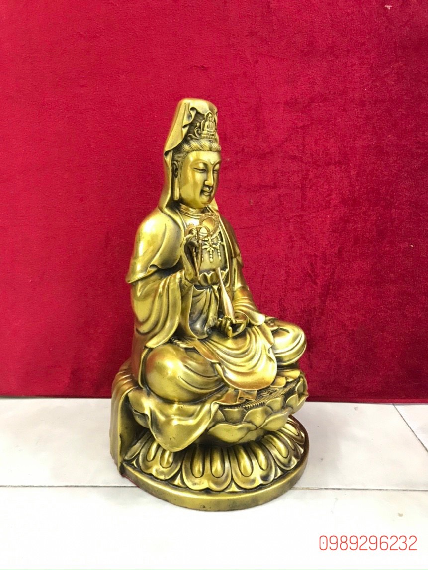 Tượng Phật Quan Âm ngồi đài sen bằng đồng - quan âm cao 29cm