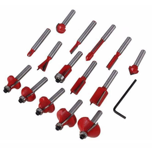 Bộ Mũi Phay Gỗ, Soi Gỗ 15 Chi Tiết 6.35mm-1/4inch