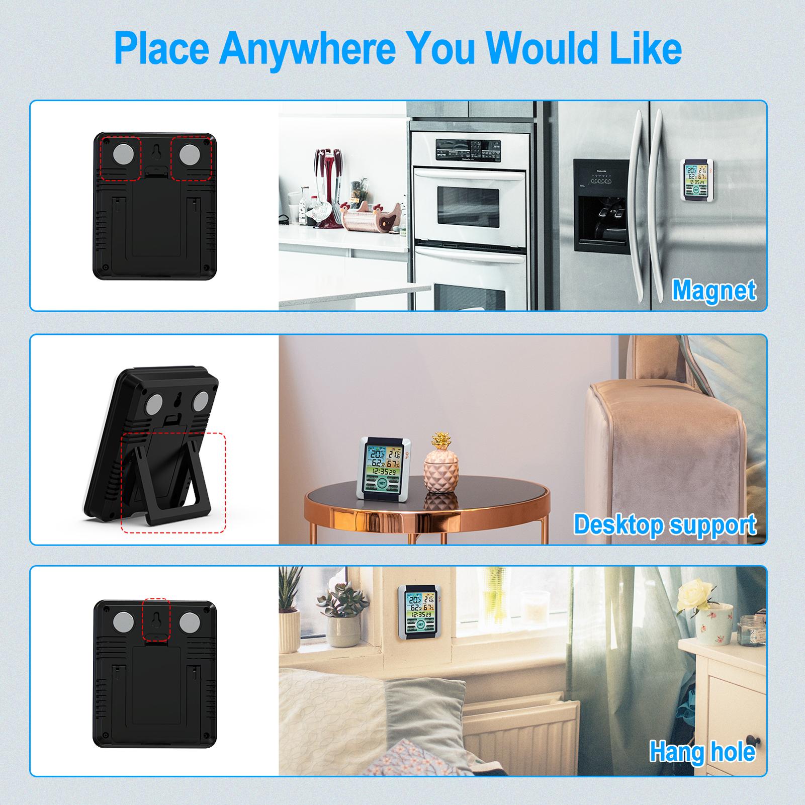 Indoor Outdoor Temperature Humidity Meter Color Touchable Screen with Backlight Time Alarm Snooze Function Household Desktop Multifunction Temperature Humidity Meter ℃ ℉ Switch History Data Viewing